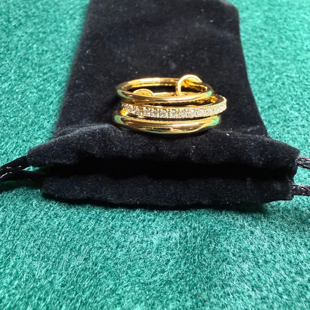 Linked Stackable Ring Gold Size 8 CZ Pave Band Quiet Luxury Style